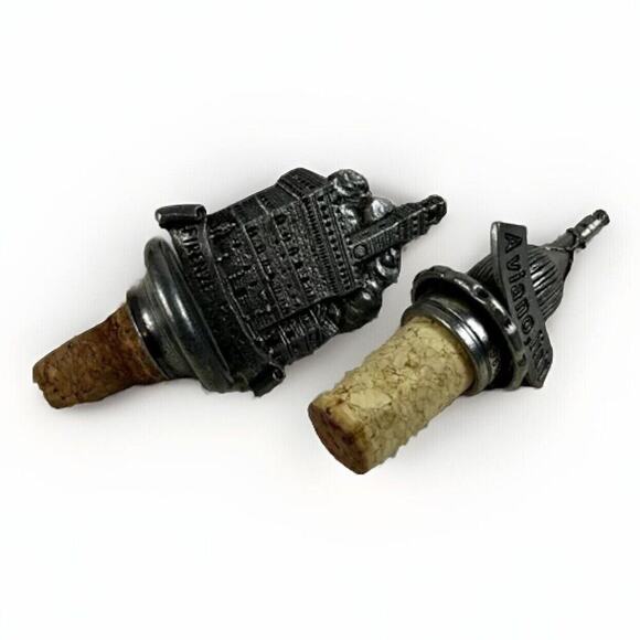 VTG Set of Two Pewter Italian Souvenir Cork Wine Bottle Stoppers Palazzo Aviano - Picture 9 of 11